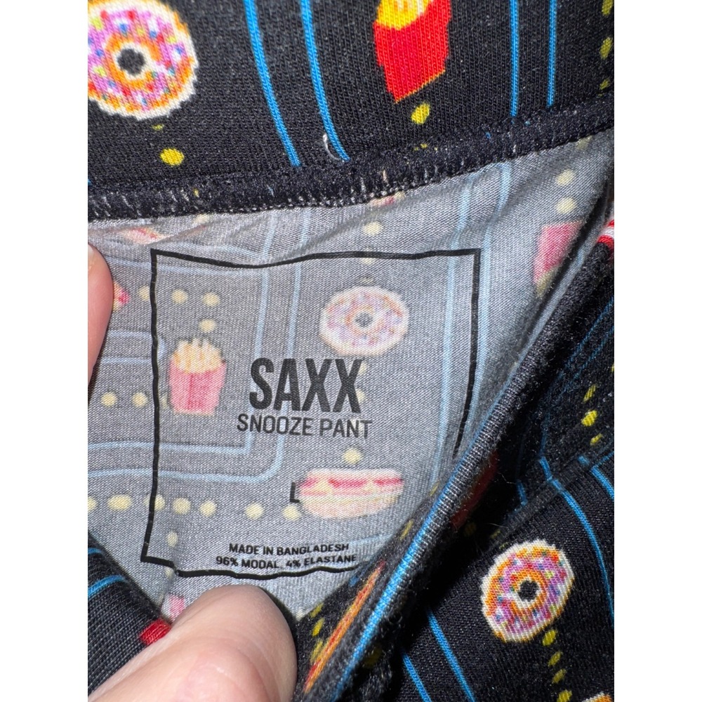 SAXX Snooze Sleep Pants Mens Large Gamer Black Arcade Food Modal Pajama Joggers - Picture 2 of 5
